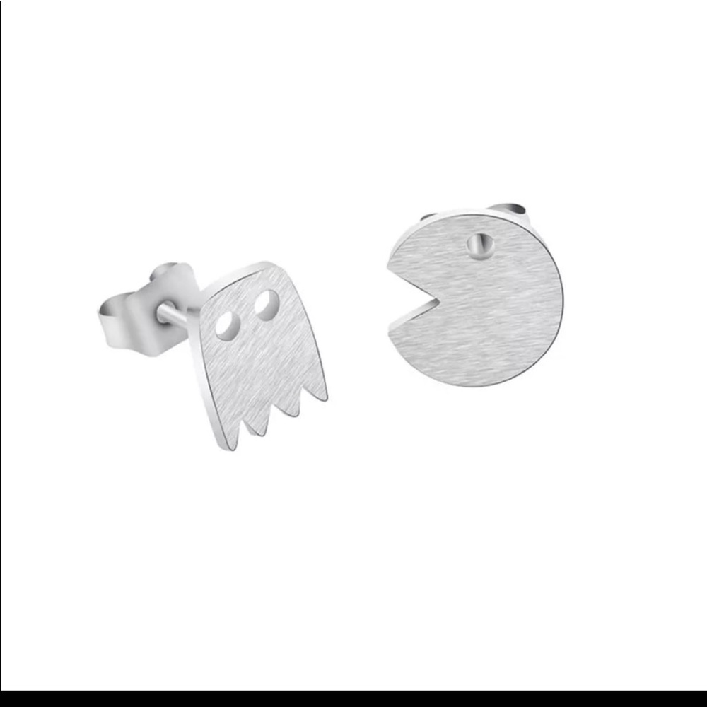 Silver Plated Pac-Man Stud Earrings Brand new
